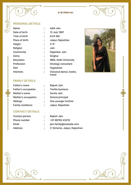 Traditional marriage biodata template preview