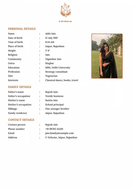 Simple minimalist marriage biodata template preview