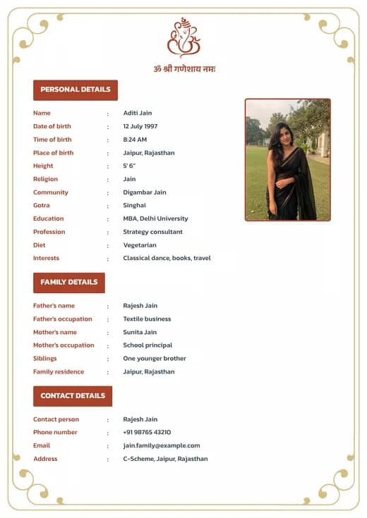 White background marriage biodata template preview